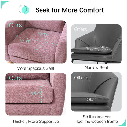 Modern Accent Chair,Chenille Living Room Lounge Chair w/ Throw Pillow,Comfy Reading Chair,Mid Century Living Room Chair, Lounge Arm Chairs Armchair for Living Room Bedroom (Purple) - 1st Choice Furniture Direct