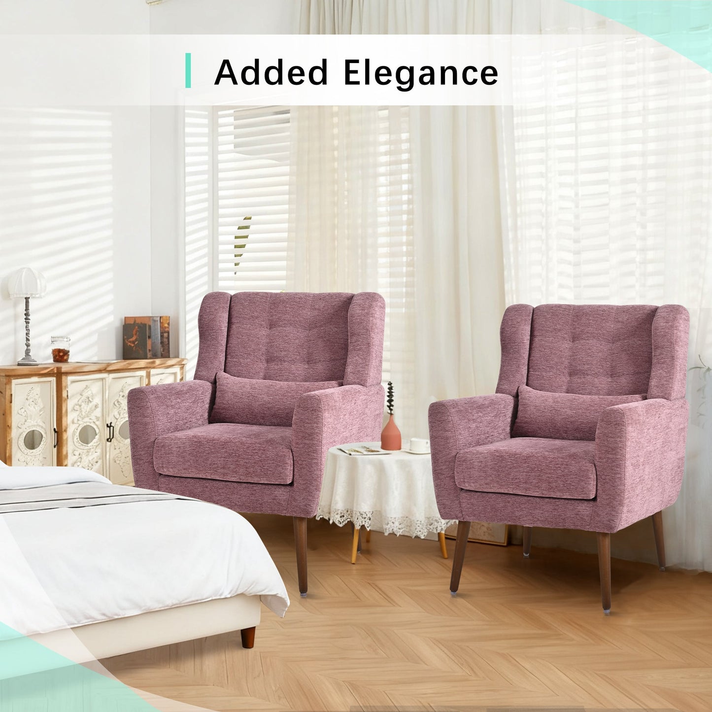 Modern Accent Chair,Chenille Living Room Lounge Chair w/ Throw Pillow,Comfy Reading Chair,Mid Century Living Room Chair, Lounge Arm Chairs Armchair for Living Room Bedroom (Purple) - 1st Choice Furniture Direct
