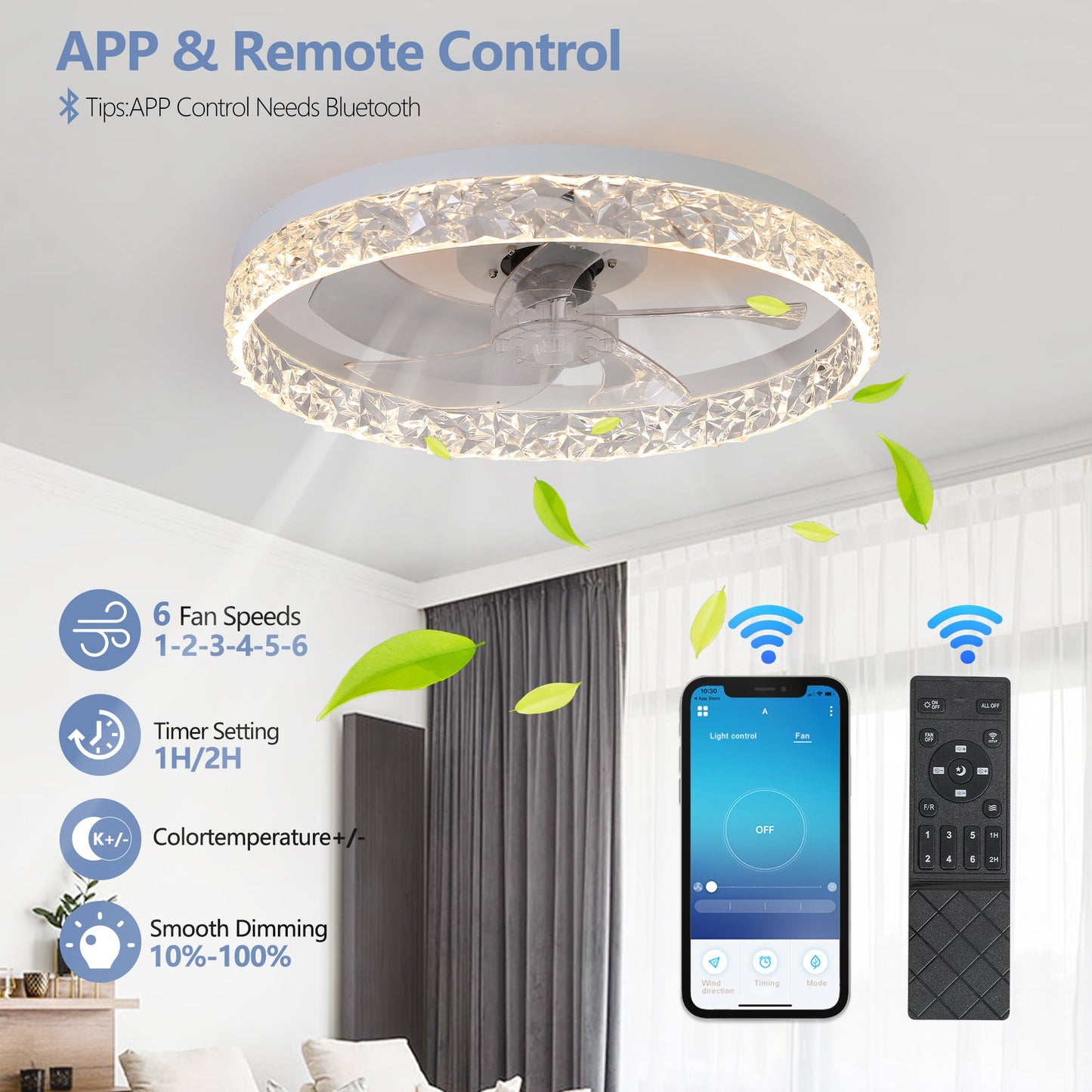Modern Acrylic Ceiling Fan Light with Remote Control & Dimmable LED - 1st Choice Furniture Direct