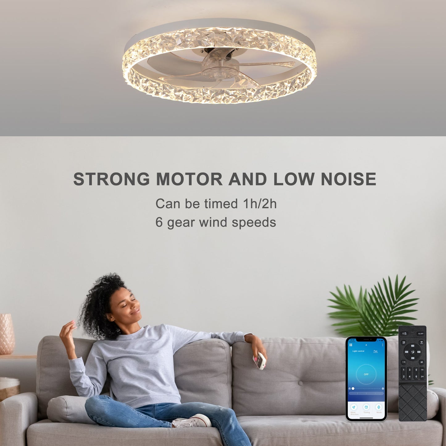 Modern Acrylic Ceiling Fan Light with Remote Control & Dimmable LED - 1st Choice Furniture Direct