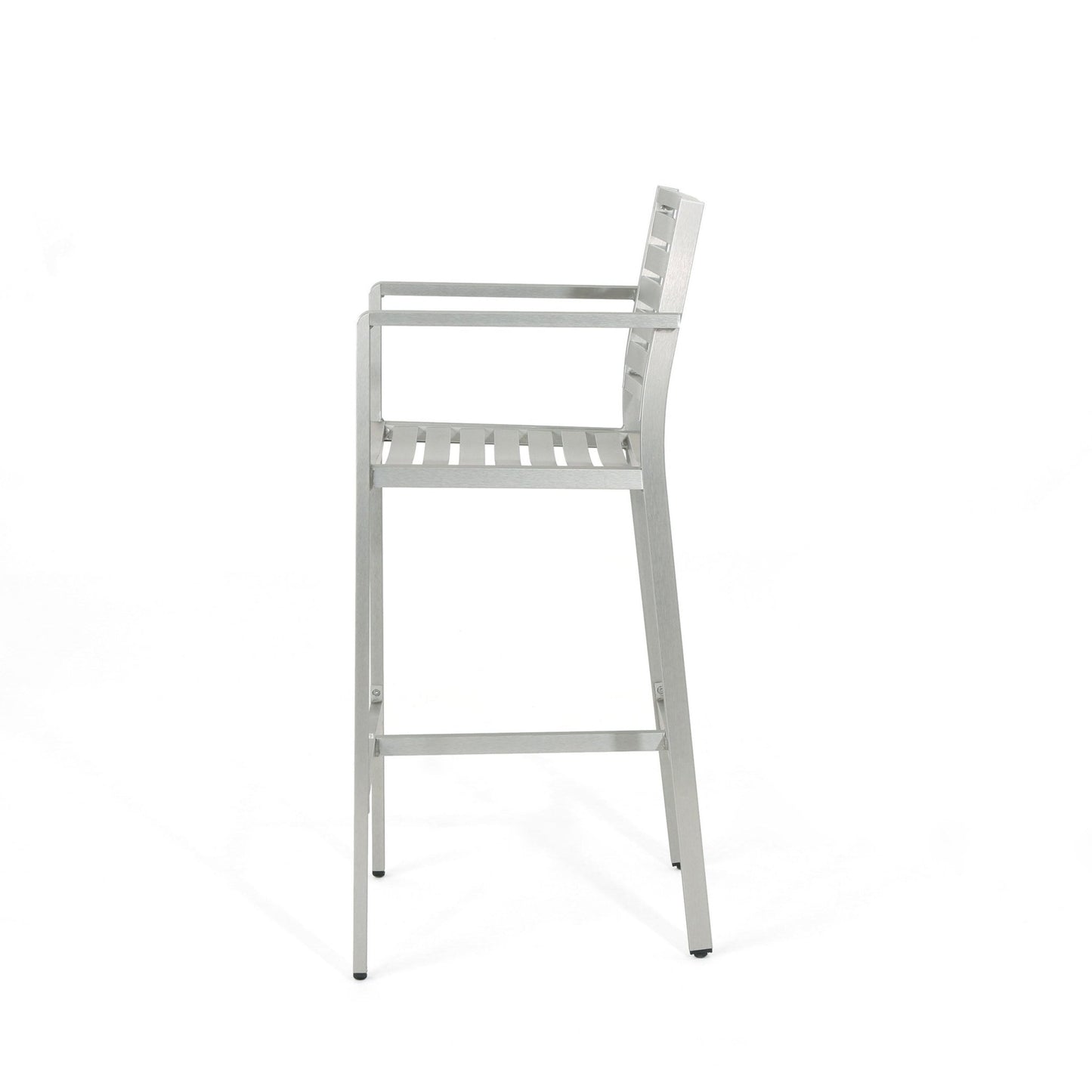 Modern Aluminum Outdoor Bar Stool Set of 2 in Silver - 1st Choice Furniture Direct