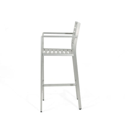 Modern Aluminum Outdoor Bar Stool Set of 2 in Silver - 1st Choice Furniture Direct