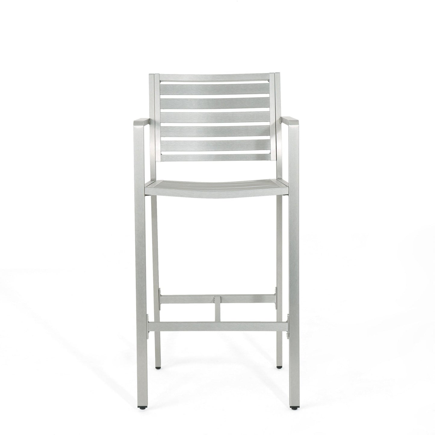 Modern Aluminum Outdoor Bar Stool Set of 2 in Silver - 1st Choice Furniture Direct