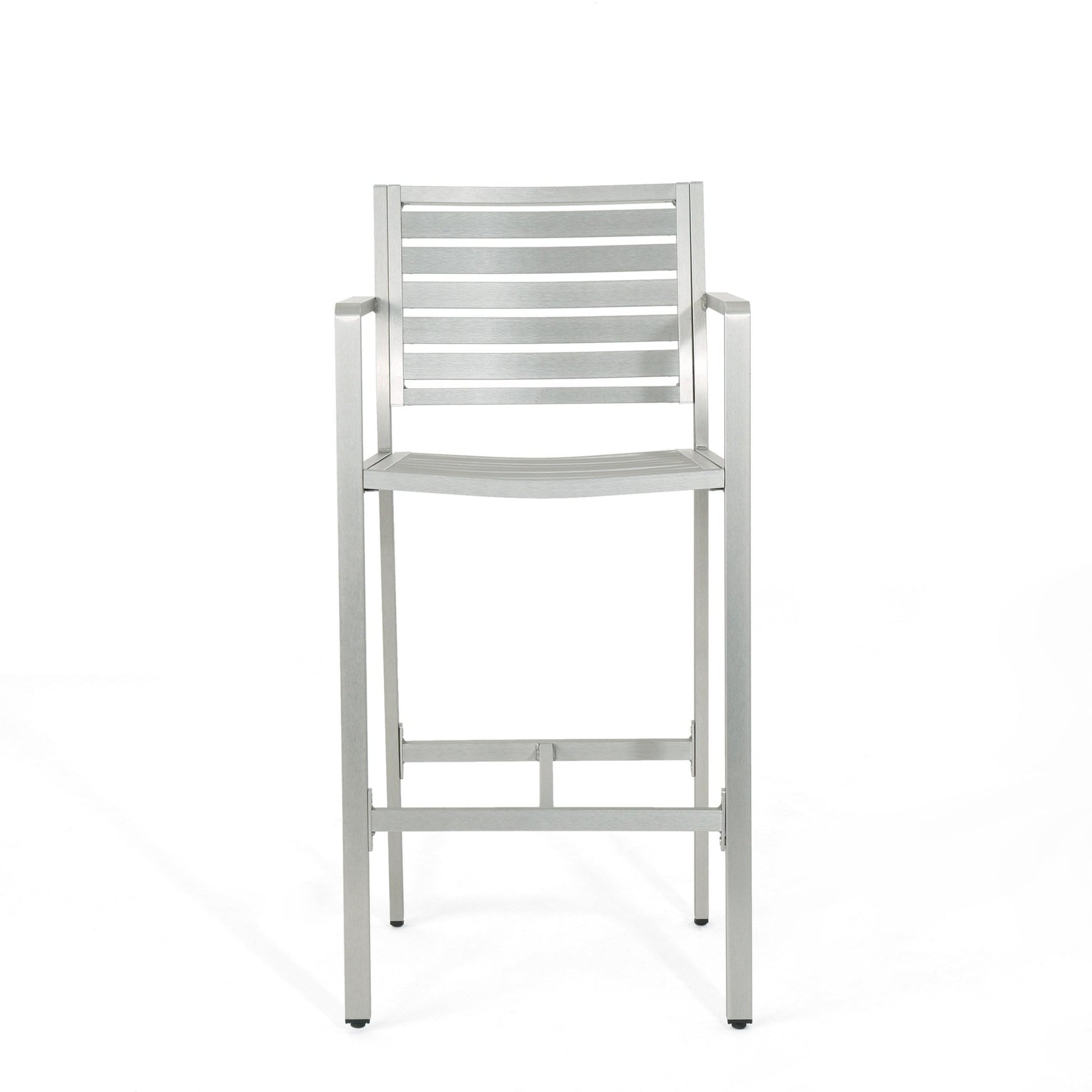 Modern Aluminum Outdoor Bar Stool Set of 2 in Silver - 1st Choice Furniture Direct