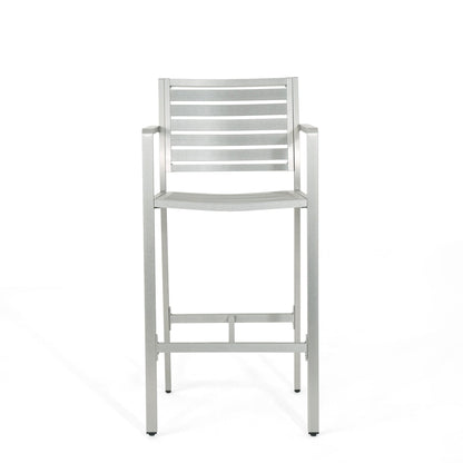 Modern Aluminum Outdoor Bar Stool Set of 2 in Silver - 1st Choice Furniture Direct