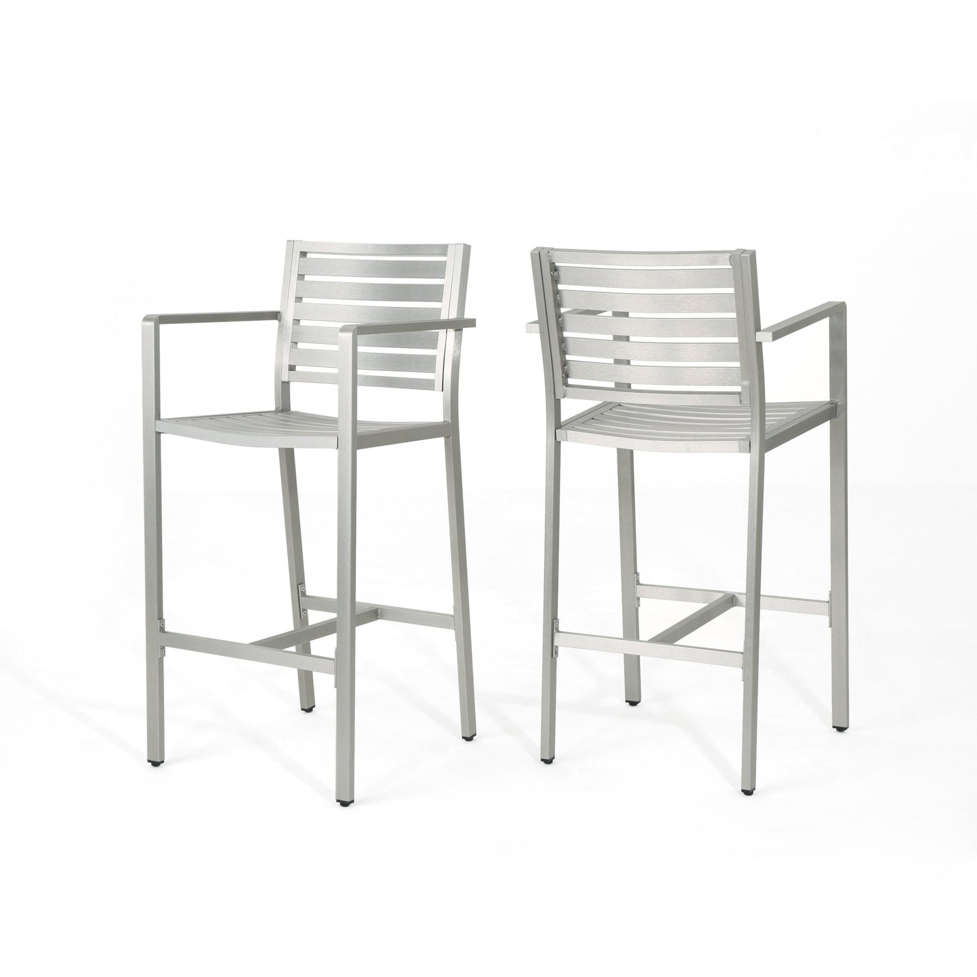 Modern Aluminum Outdoor Bar Stool Set of 2 in Silver - 1st Choice Furniture Direct