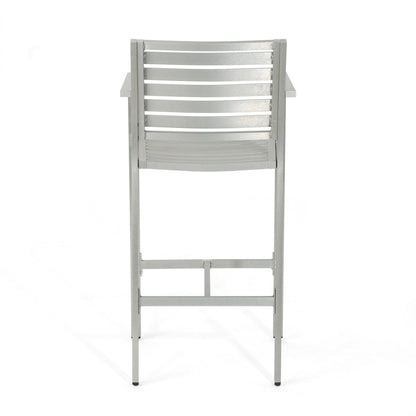 Modern Aluminum Outdoor Bar Stool Set of 2 in Silver - 1st Choice Furniture Direct
