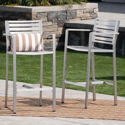 Modern Aluminum Outdoor Bar Stool Set of 2 in Silver - 1st Choice Furniture Direct