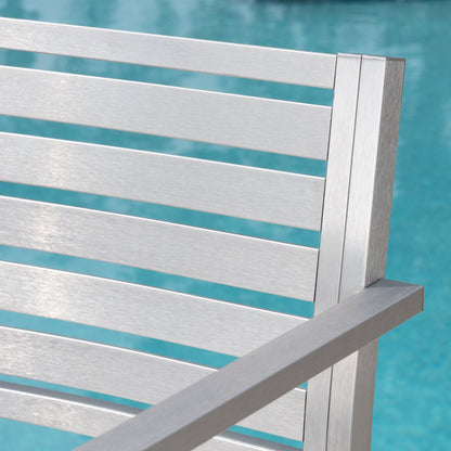 Modern Aluminum Outdoor Bar Stool Set of 2 in Silver - 1st Choice Furniture Direct