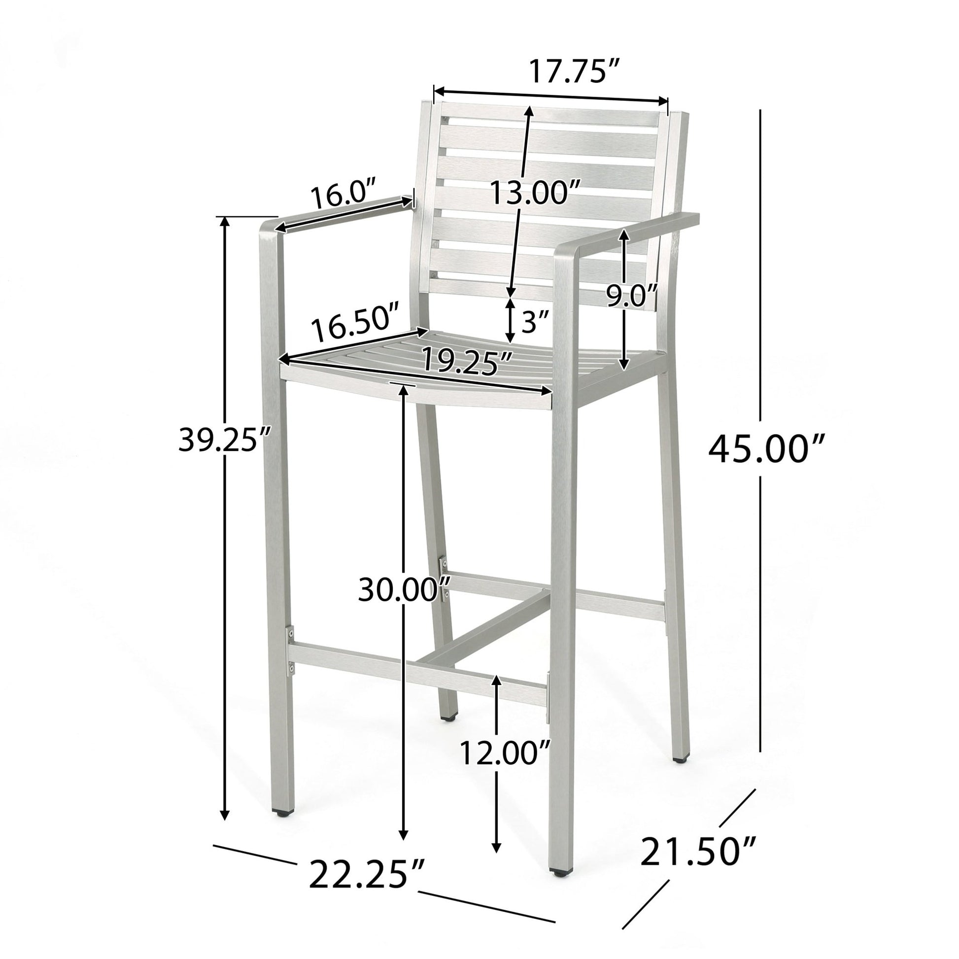 Modern Aluminum Outdoor Bar Stool Set of 2 in Silver - 1st Choice Furniture Direct