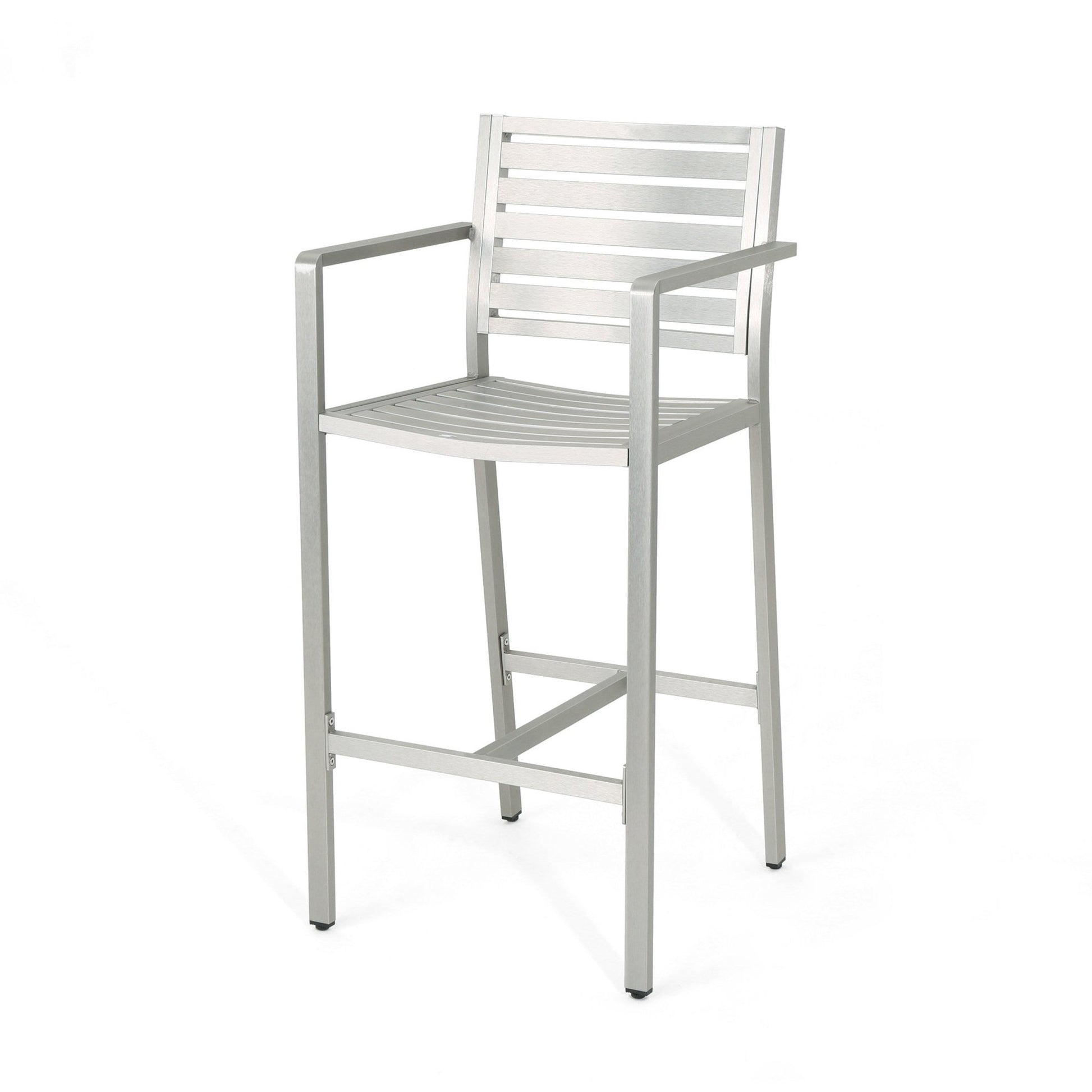 Modern Aluminum Outdoor Bar Stool Set of 2 in Silver - 1st Choice Furniture Direct