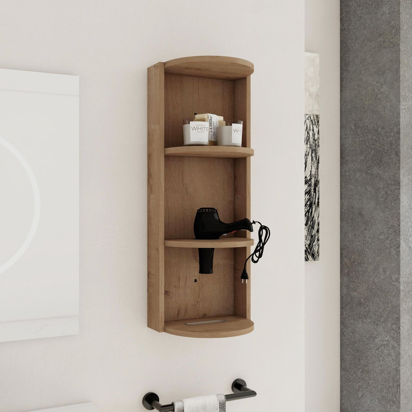 Modern Bathroom Wall - Mounted Storage Rack with Floating Design in Imitative Oak Plywood, 12 Inches - 1st Choice Furniture Direct