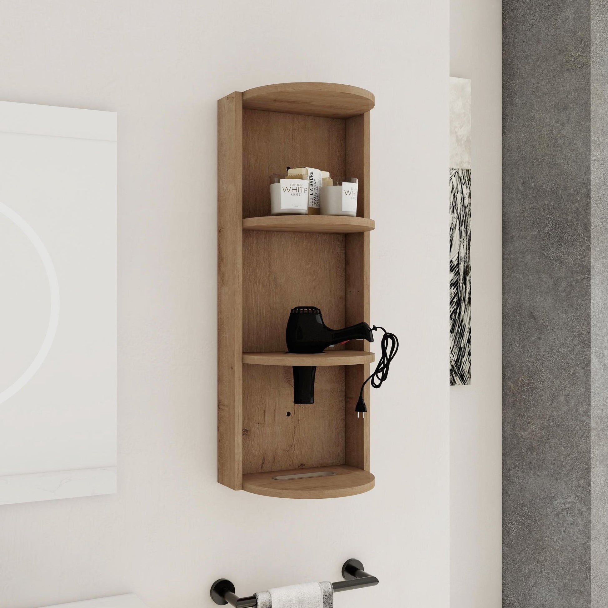 Modern Bathroom Wall - Mounted Storage Rack with Floating Design in Imitative Oak Plywood, 12 Inches - 1st Choice Furniture Direct