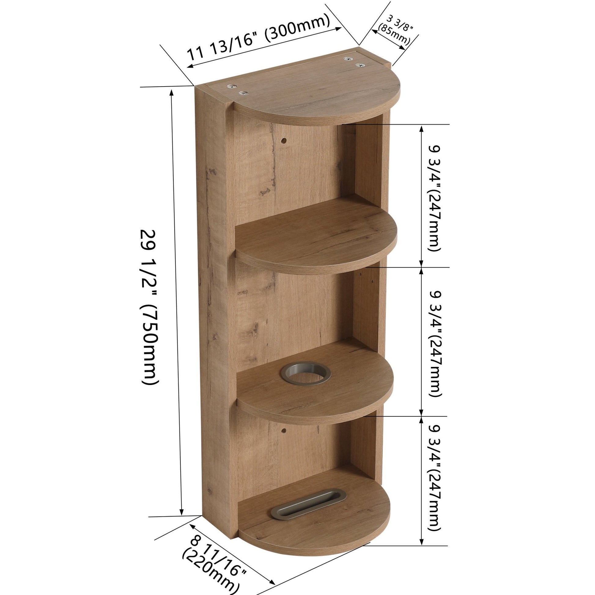 Modern Bathroom Wall - Mounted Storage Rack with Floating Design in Imitative Oak Plywood, 12 Inches - 1st Choice Furniture Direct