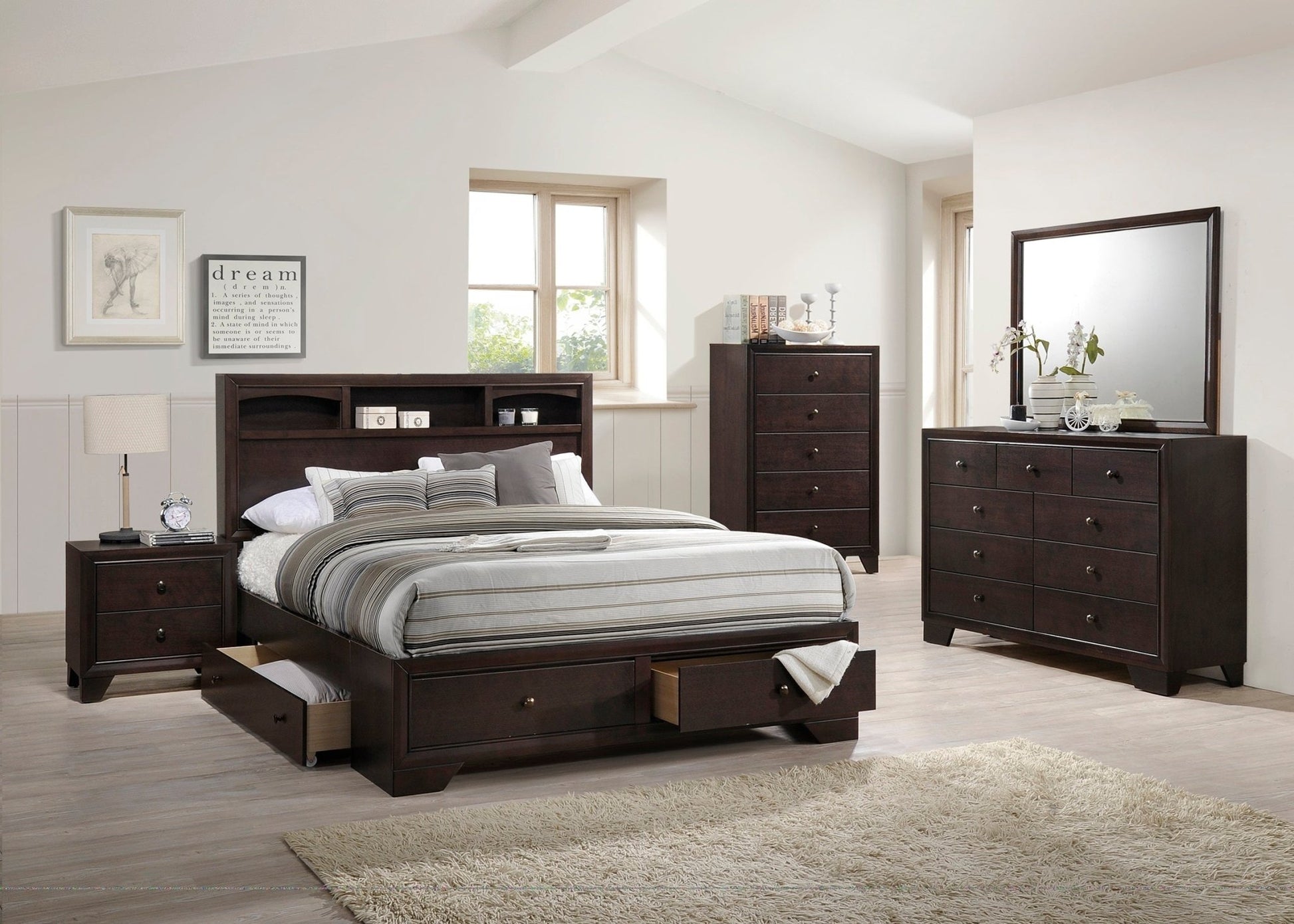 Modern Bedroom Nightstand Brown Color Drawers Bed Side Table Rubberwood - 1st Choice Furniture Direct