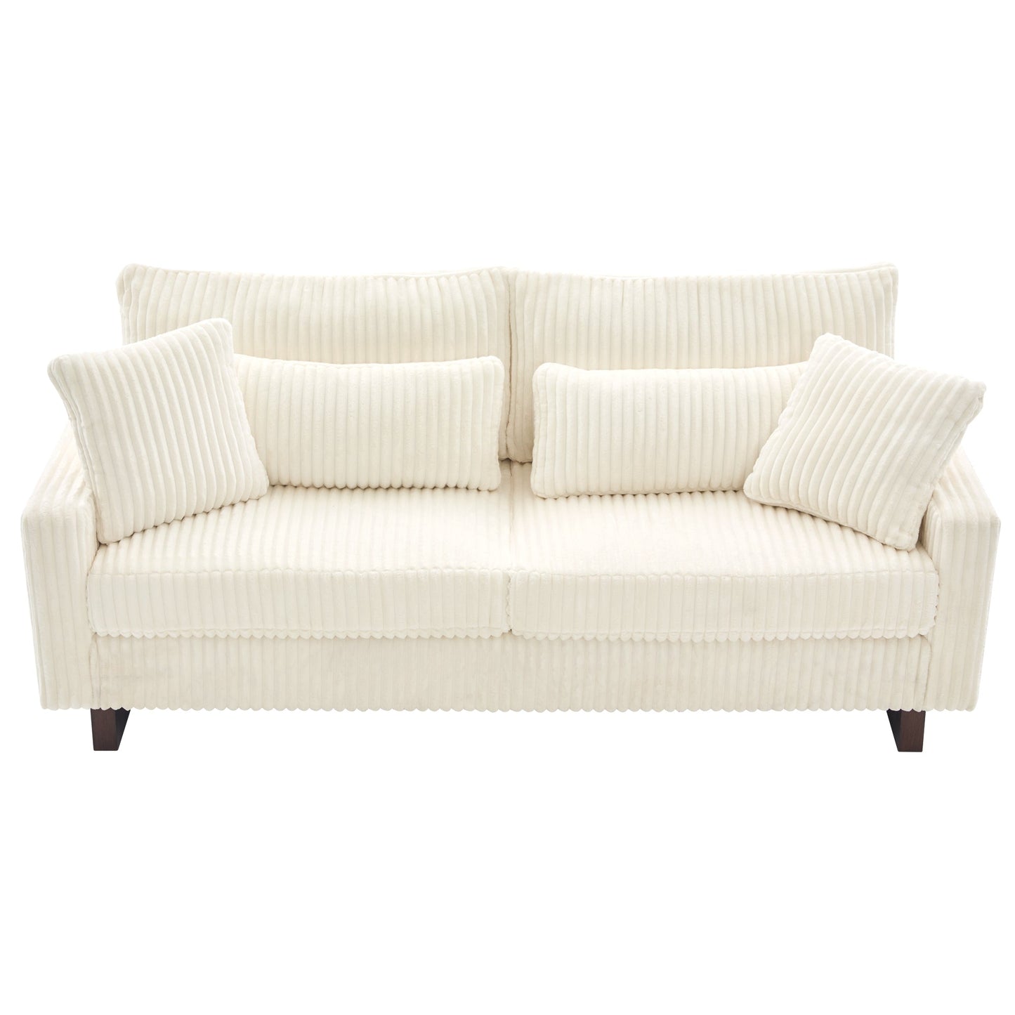 Modern Beige Corduroy Loveseat Sofa with Four Pillows, Upholstered, 80.3' W x 37.4' D x 33.9' H - 1st Choice Furniture Direct
