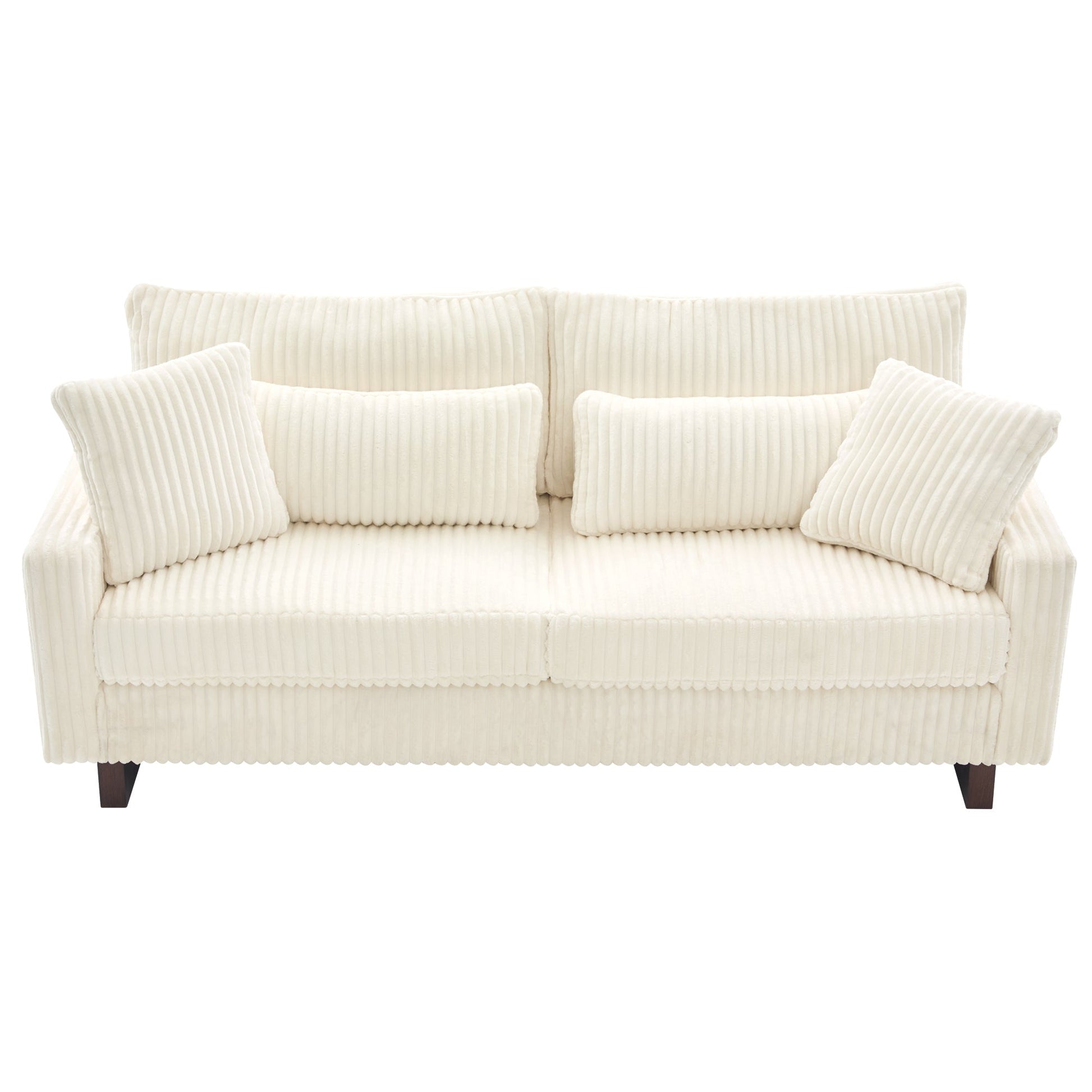 Modern Beige Corduroy Loveseat Sofa with Four Pillows, Upholstered, 80.3' W x 37.4' D x 33.9' H - 1st Choice Furniture Direct