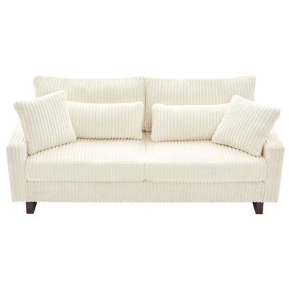 Modern Beige Corduroy Loveseat Sofa with Four Pillows, Upholstered, 80.3' W x 37.4' D x 33.9' H - 1st Choice Furniture Direct
