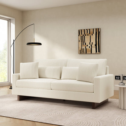 Modern Beige Corduroy Loveseat Sofa with Four Pillows, Upholstered, 80.3' W x 37.4' D x 33.9' H - 1st Choice Furniture Direct