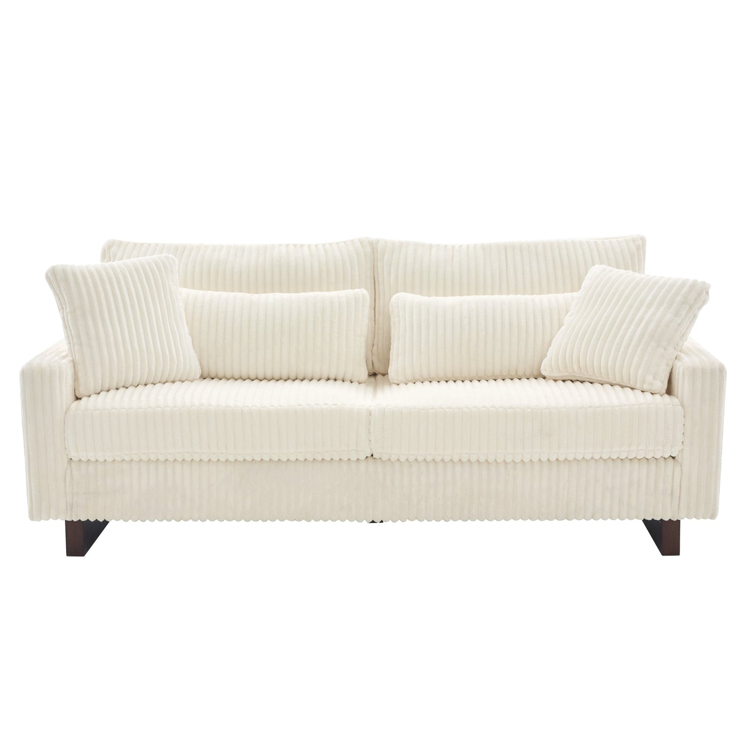 Modern Beige Corduroy Loveseat Sofa with Four Pillows, Upholstered, 80.3' W x 37.4' D x 33.9' H - 1st Choice Furniture Direct