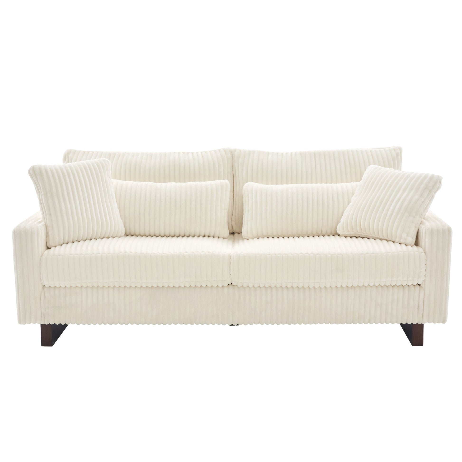 Modern Beige Corduroy Loveseat Sofa with Four Pillows, Upholstered, 80.3' W x 37.4' D x 33.9' H - 1st Choice Furniture Direct