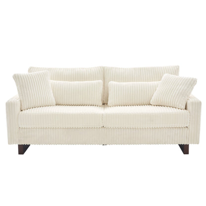 Modern Beige Corduroy Loveseat Sofa with Four Pillows, Upholstered, 80.3' W x 37.4' D x 33.9' H - 1st Choice Furniture Direct