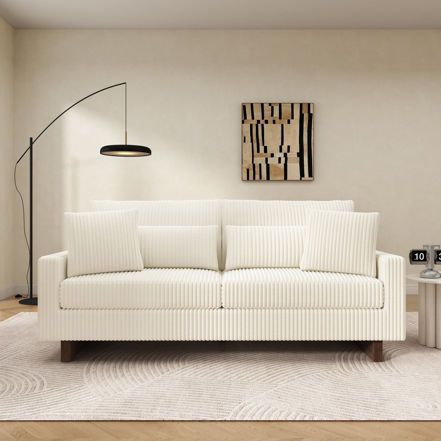 Modern Beige Corduroy Loveseat Sofa with Four Pillows, Upholstered, 80.3' W x 37.4' D x 33.9' H - 1st Choice Furniture Direct