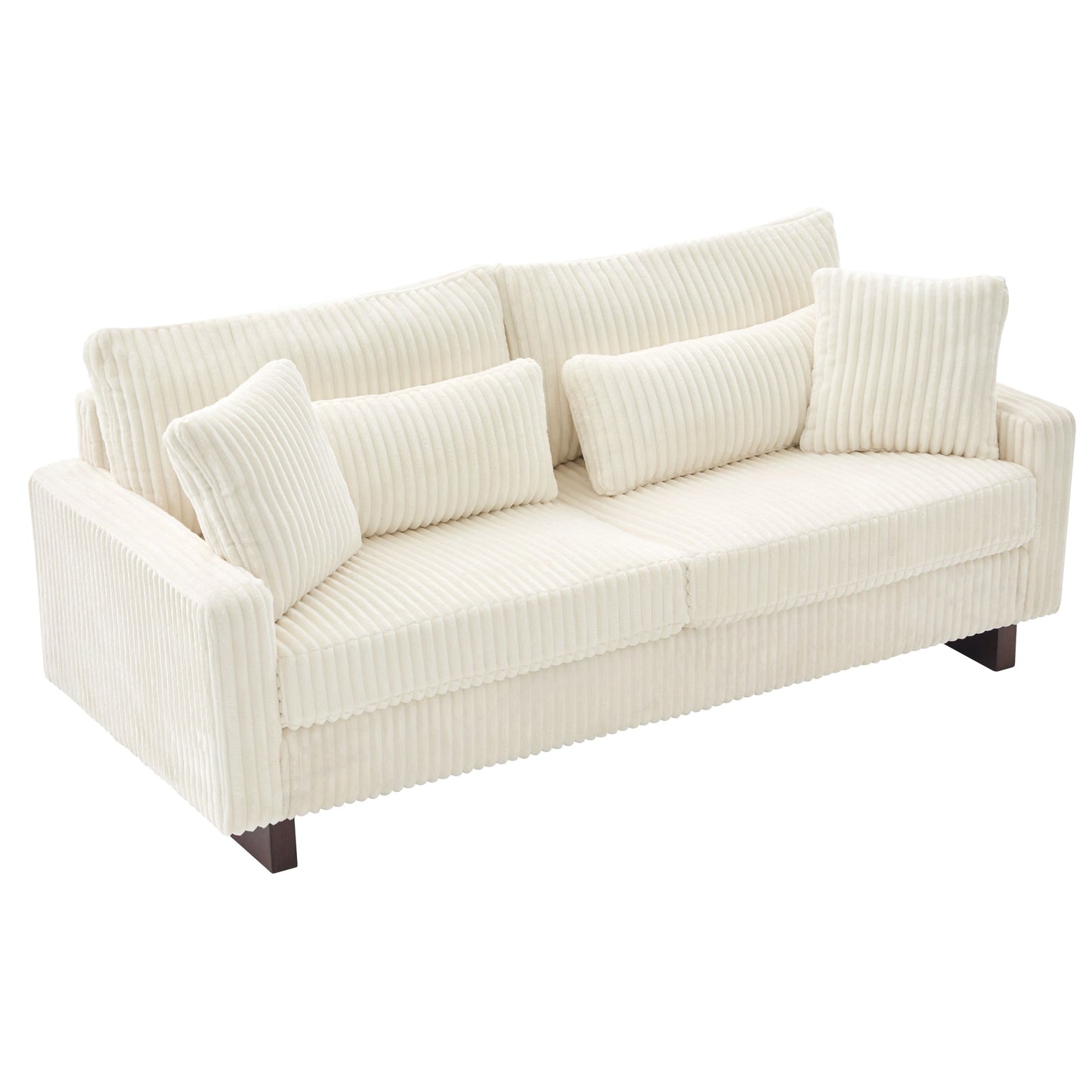 Modern Beige Corduroy Loveseat Sofa with Four Pillows, Upholstered, 80.3' W x 37.4' D x 33.9' H - 1st Choice Furniture Direct