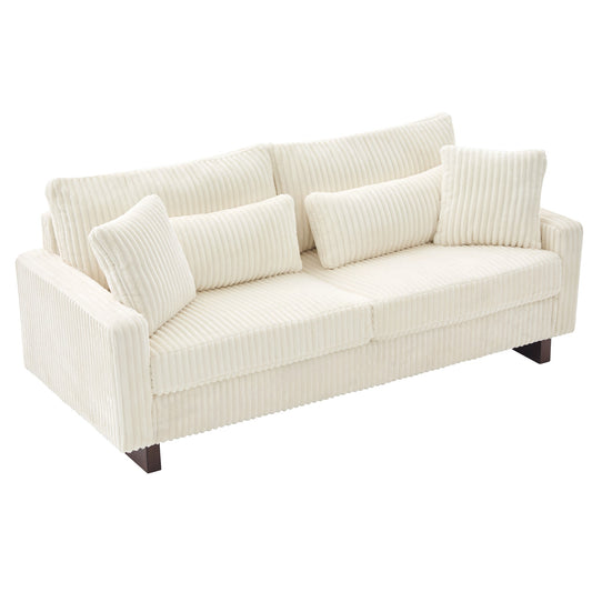 Modern Beige Corduroy Loveseat Sofa with Four Pillows, Upholstered, 80.3' W x 37.4' D x 33.9' H - 1st Choice Furniture Direct