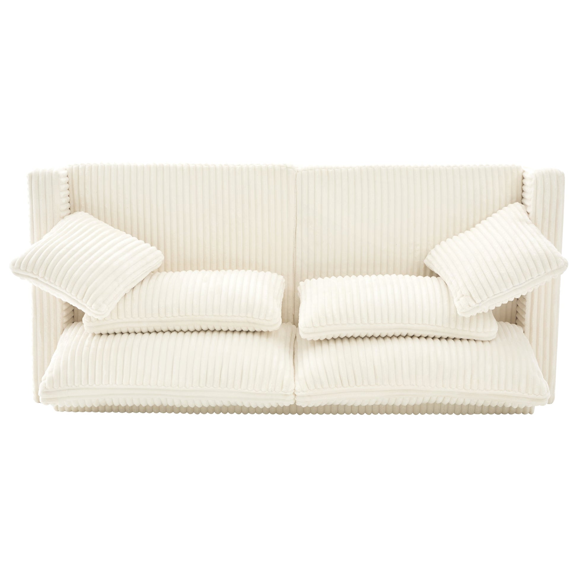 Modern Beige Corduroy Loveseat Sofa with Four Pillows, Upholstered, 80.3' W x 37.4' D x 33.9' H - 1st Choice Furniture Direct