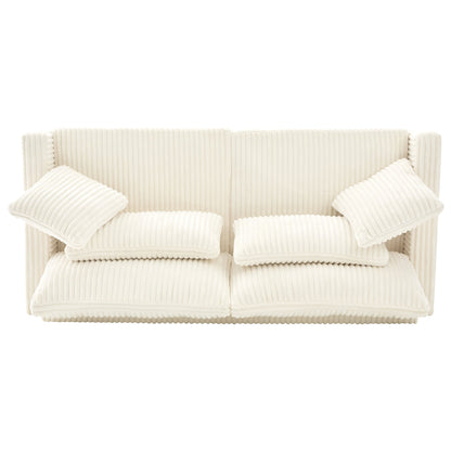 Modern Beige Corduroy Loveseat Sofa with Four Pillows, Upholstered, 80.3' W x 37.4' D x 33.9' H - 1st Choice Furniture Direct
