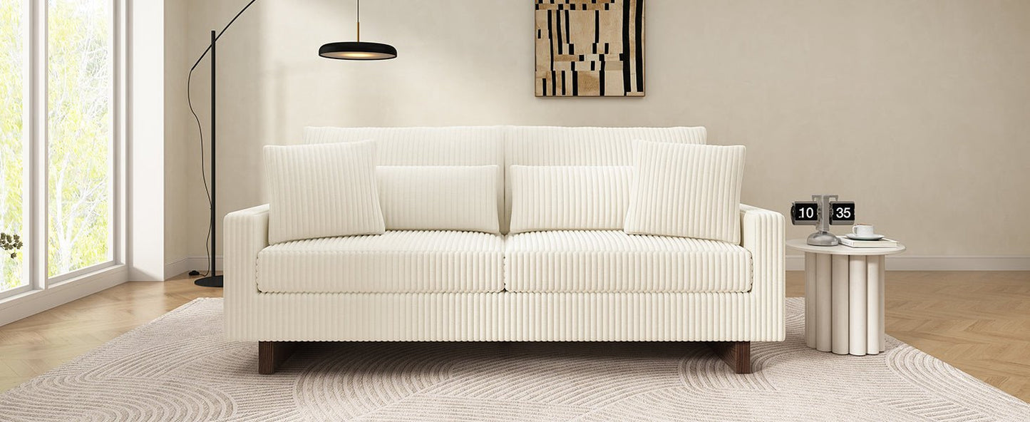 Modern Beige Corduroy Loveseat Sofa with Four Pillows, Upholstered, 80.3' W x 37.4' D x 33.9' H - 1st Choice Furniture Direct