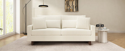 Modern Beige Corduroy Loveseat Sofa with Four Pillows, Upholstered, 80.3' W x 37.4' D x 33.9' H - 1st Choice Furniture Direct