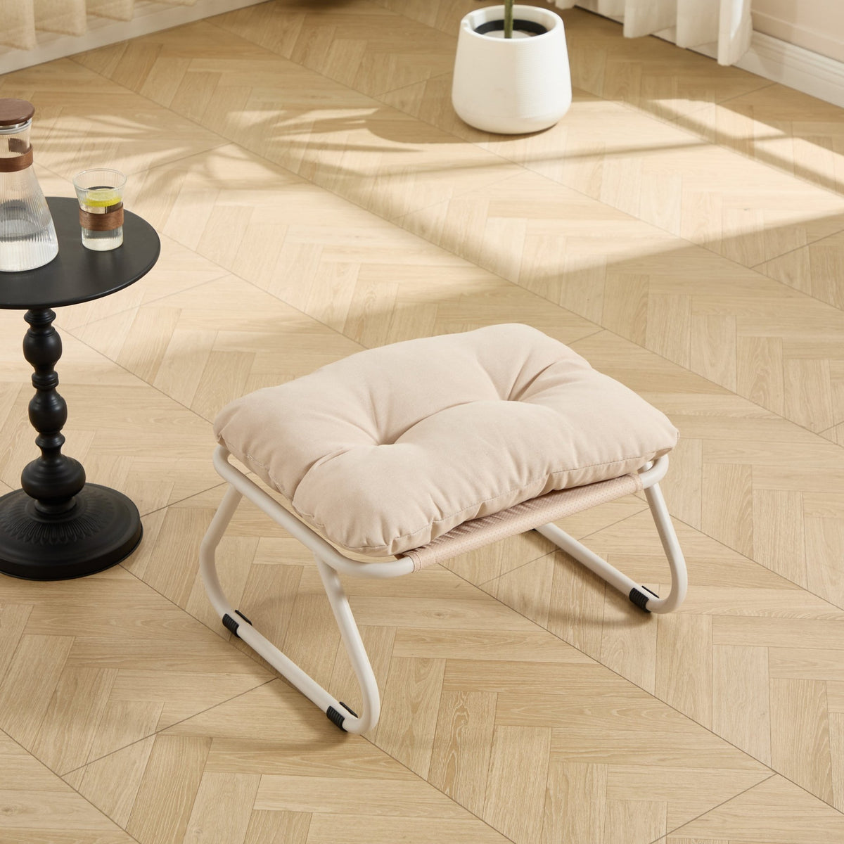 Modern Beige Outdoor Lounge Chair with Ottoman - 1st Choice Furniture Direct