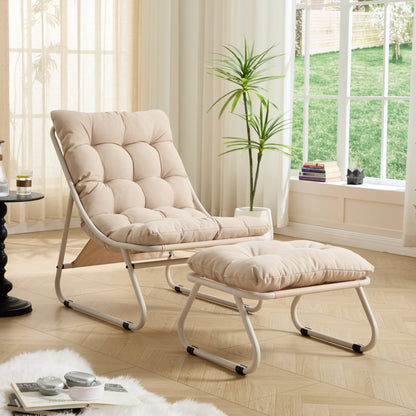 Modern Beige Outdoor Lounge Chair with Ottoman - 1st Choice Furniture Direct