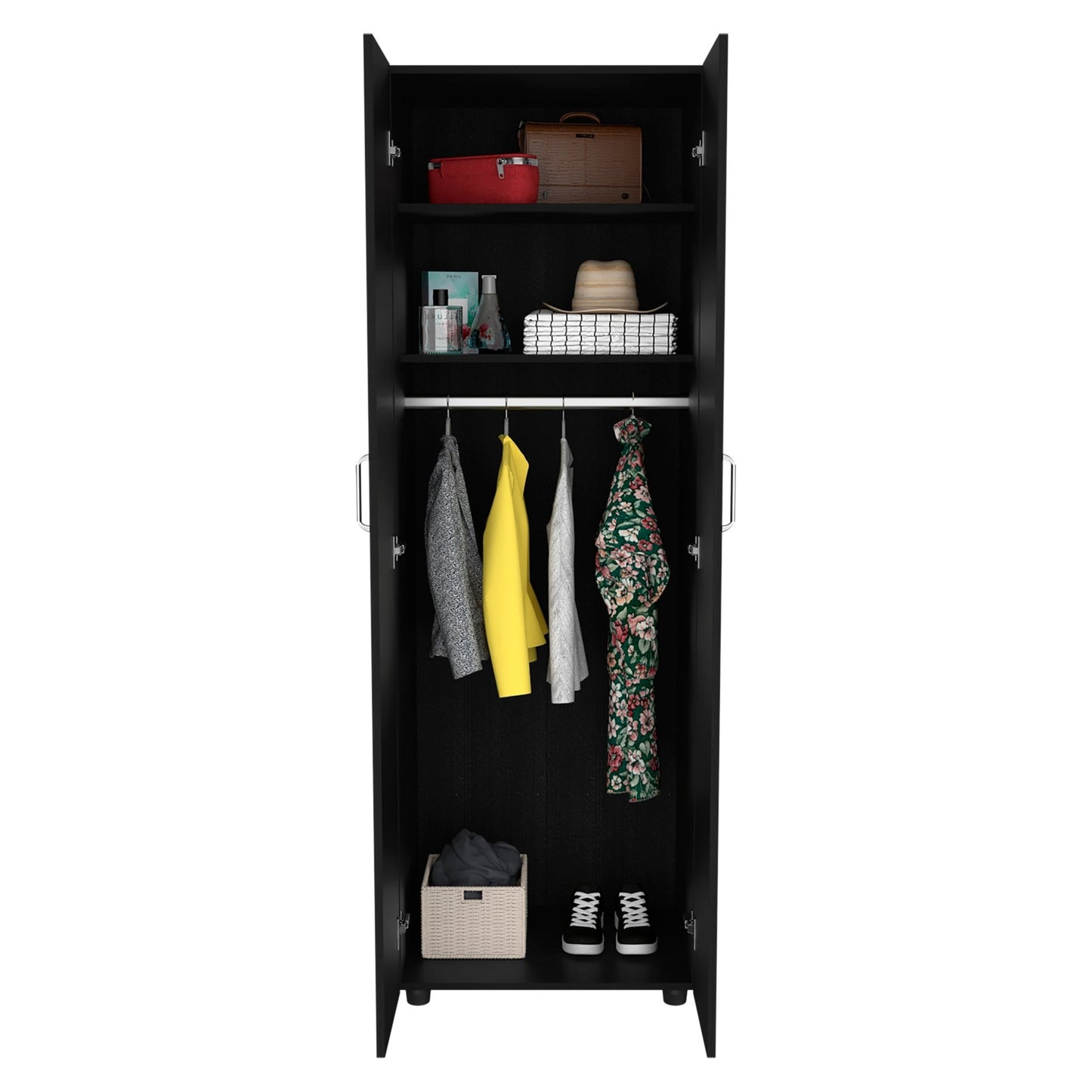 Modern Black 2 Door Armoire Wardrobe Closet with Shelves - 1st Choice Furniture Direct
