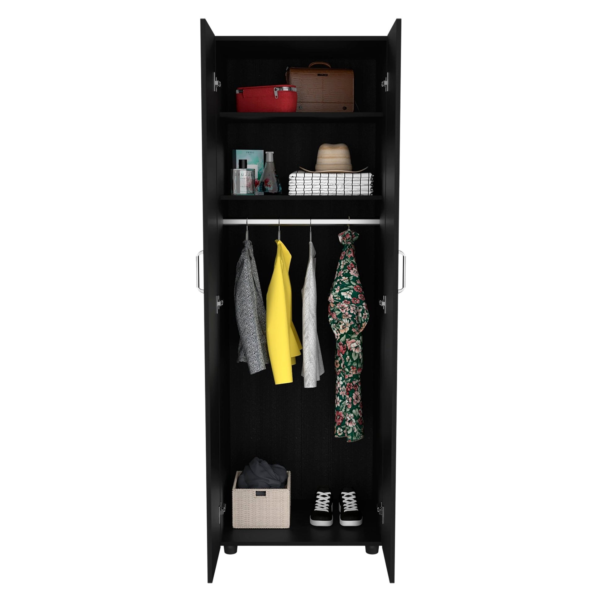Modern Black 2 Door Armoire Wardrobe Closet with Shelves - 1st Choice Furniture Direct