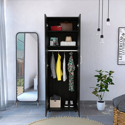 Modern Black 2 Door Armoire Wardrobe Closet with Shelves - 1st Choice Furniture Direct
