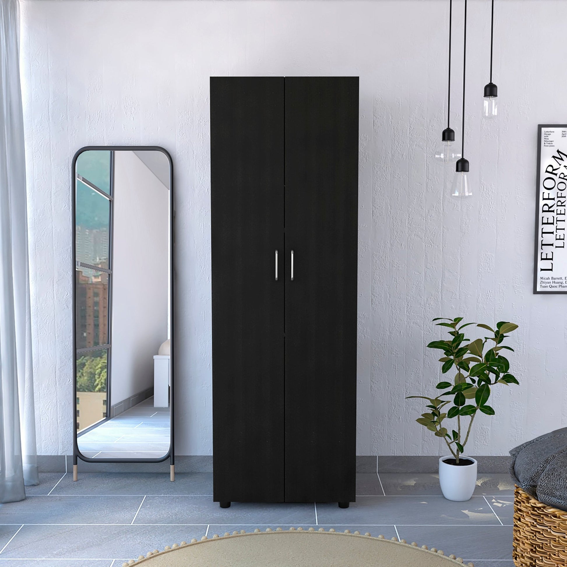 Modern Black 2 Door Armoire Wardrobe Closet with Shelves - 1st Choice Furniture Direct