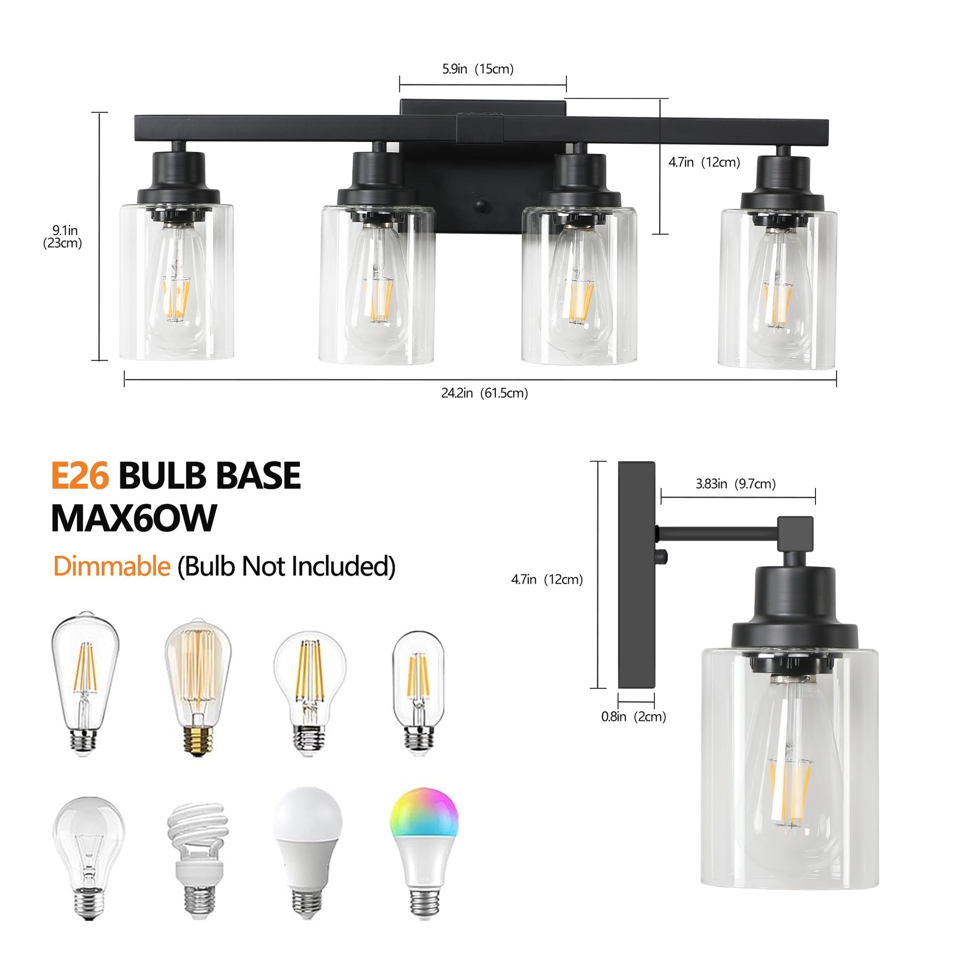 Modern Black 4 - Light Bathroom Vanity Light – Rustic Industrial Wall Sconce - 1st Choice Furniture Direct