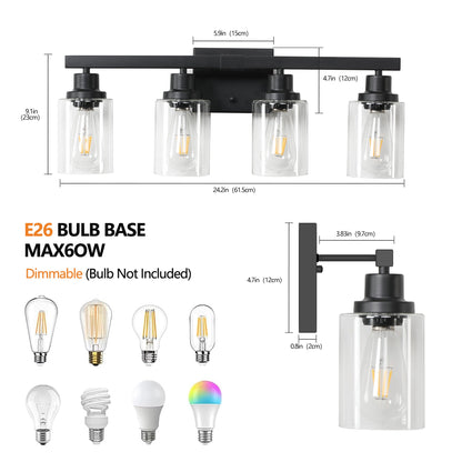 Modern Black 4 - Light Bathroom Vanity Light – Rustic Industrial Wall Sconce - 1st Choice Furniture Direct