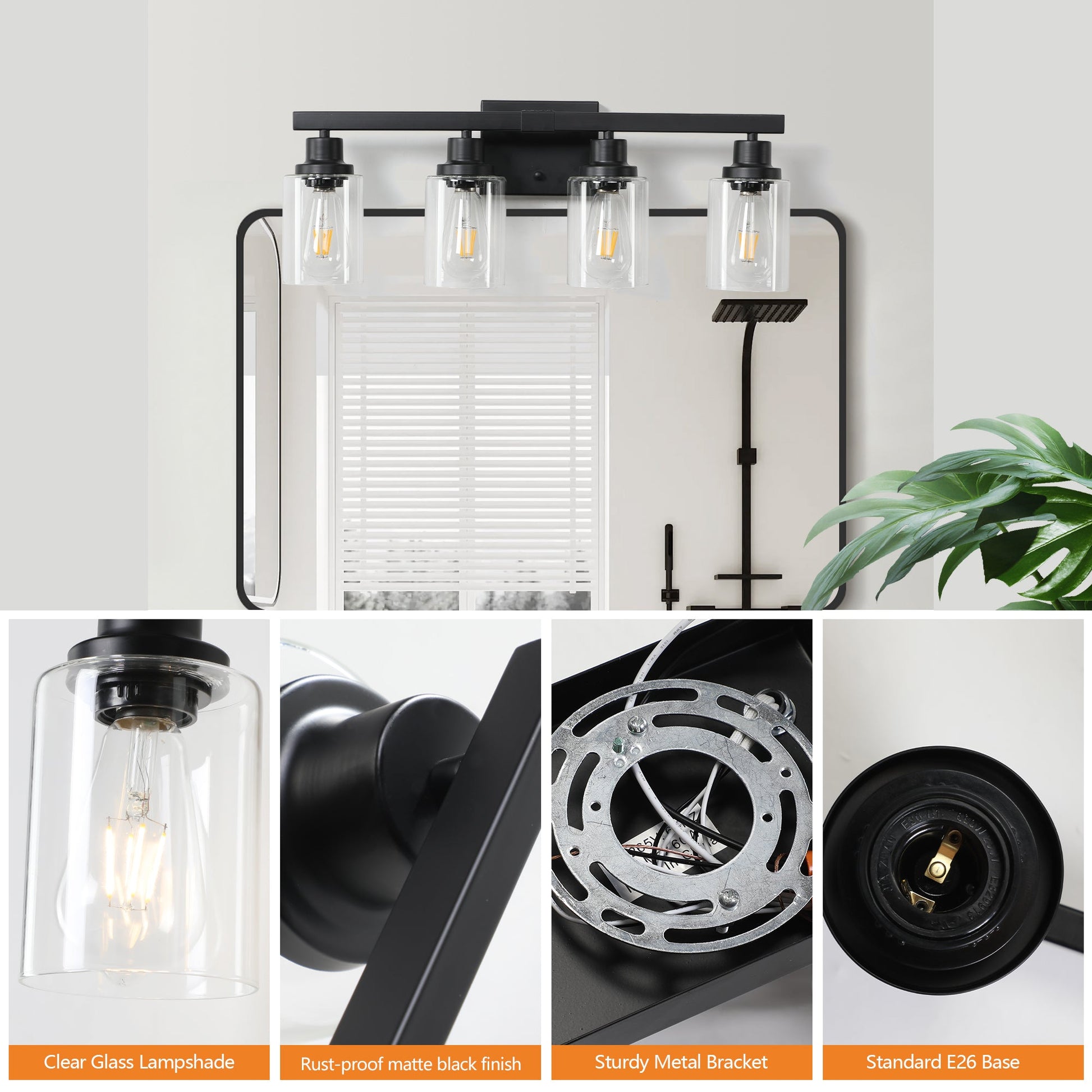 Modern Black 4 - Light Bathroom Vanity Light – Rustic Industrial Wall Sconce - 1st Choice Furniture Direct