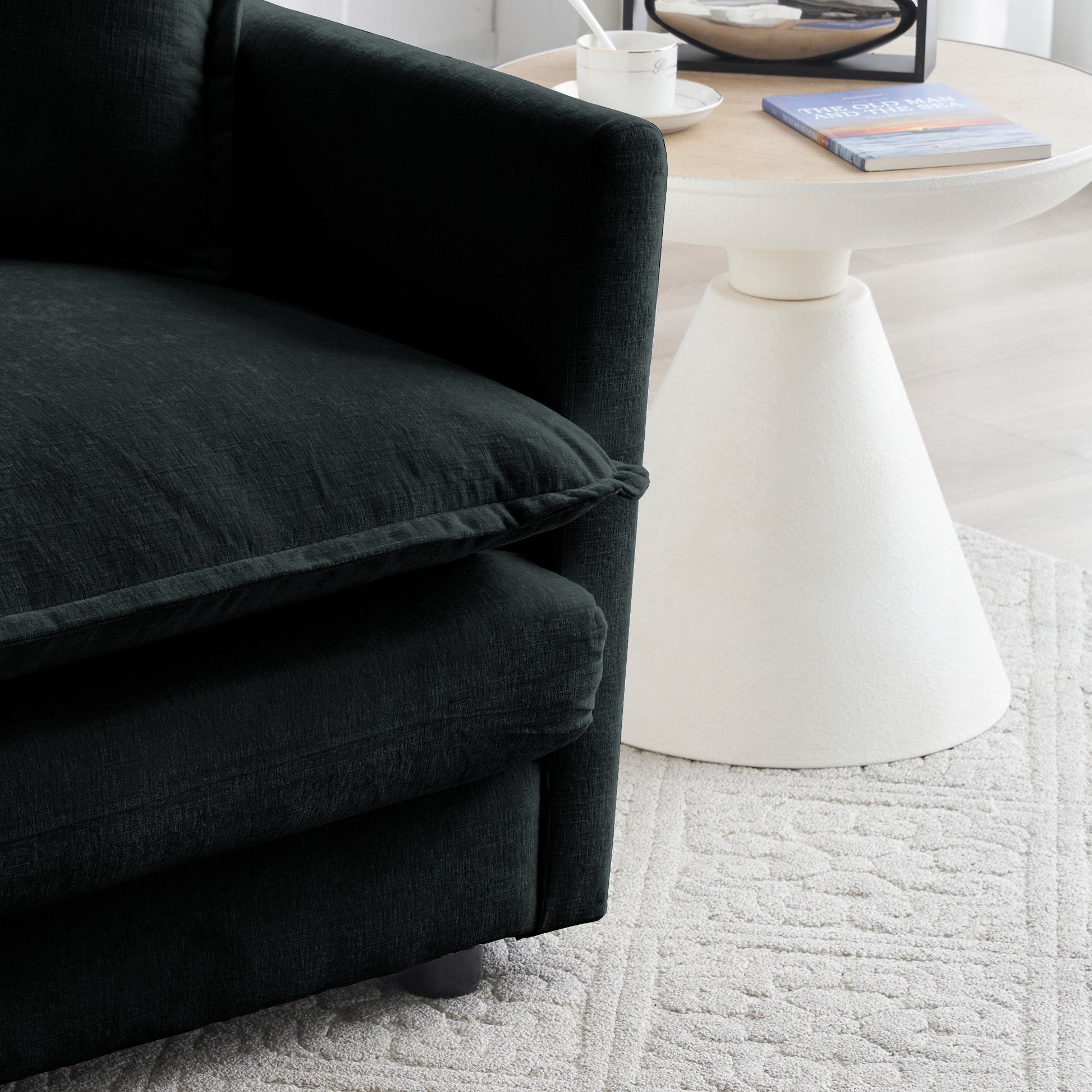 Modern Black Chenille Ottoman – Modular Upholstered Footrest Stool - 1st Choice Furniture Direct
