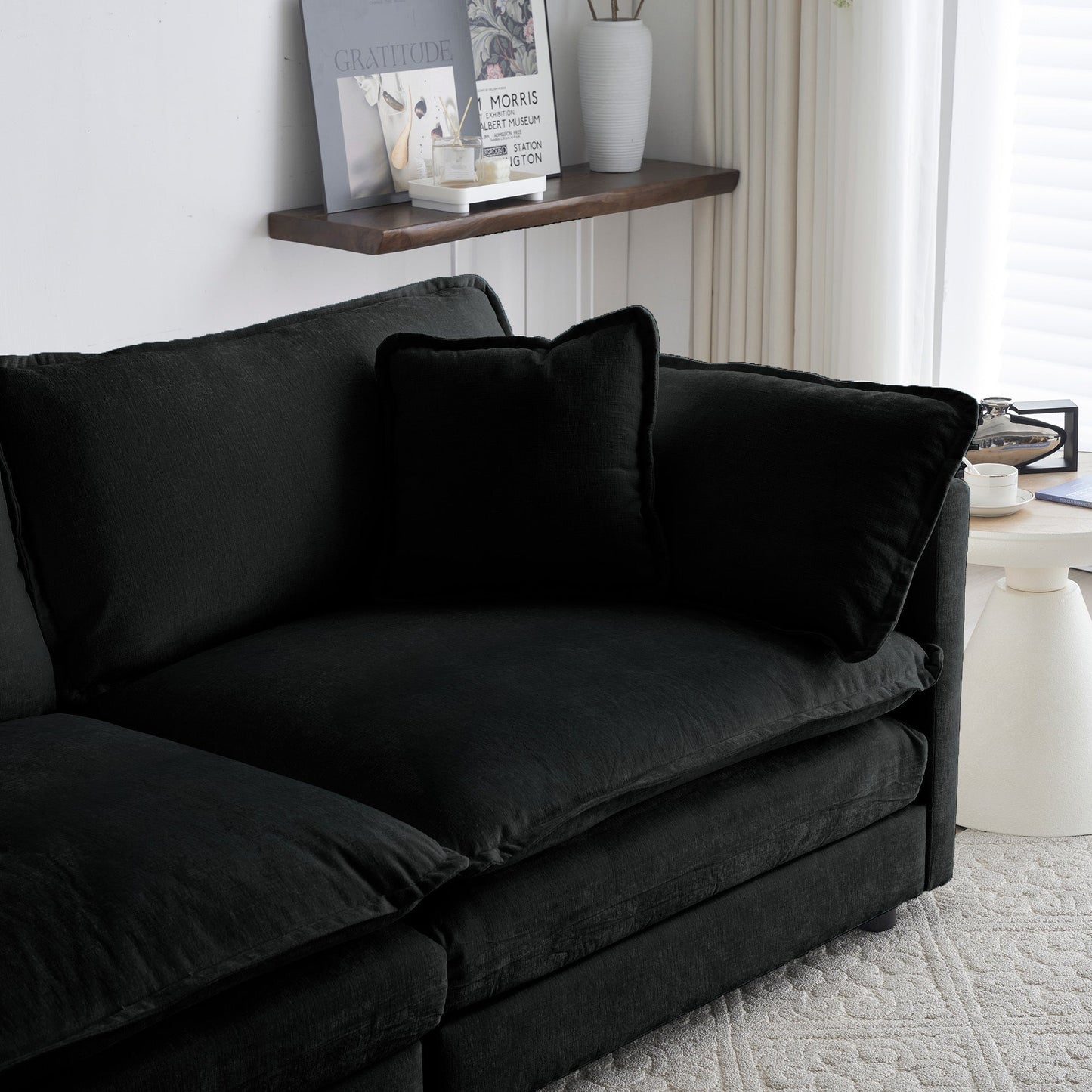 Modern Black Chenille Ottoman – Modular Upholstered Footrest Stool - 1st Choice Furniture Direct