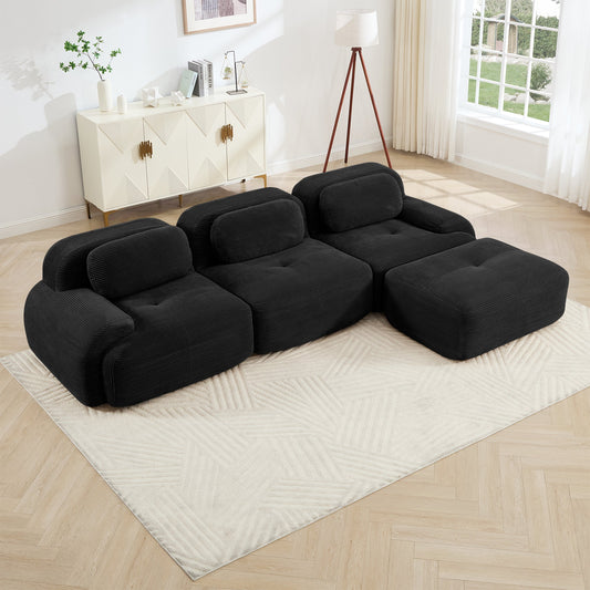 Modern Black Corduroy Modular Sectional Sofa – 3 Seat Cloud Comfort Couch - 1st Choice Furniture Direct