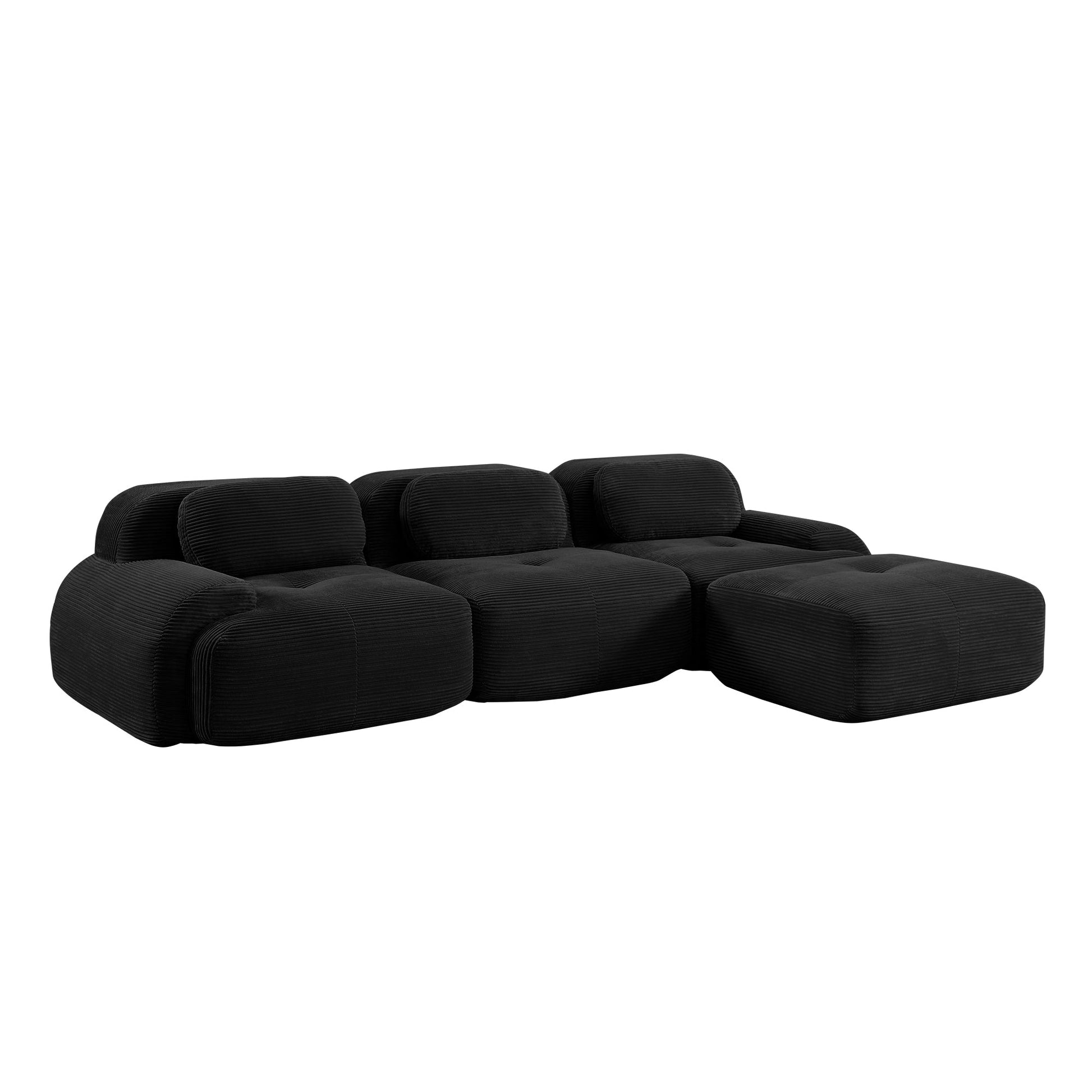 Modern Black Corduroy Modular Sectional Sofa – 3 Seat Cloud Comfort Couch - 1st Choice Furniture Direct