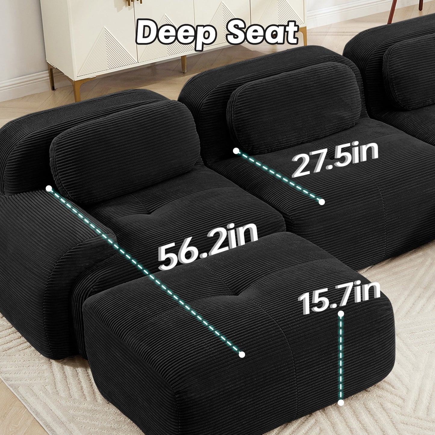 Modern Black Corduroy Modular Sectional Sofa – 3 Seat Cloud Comfort Couch - 1st Choice Furniture Direct