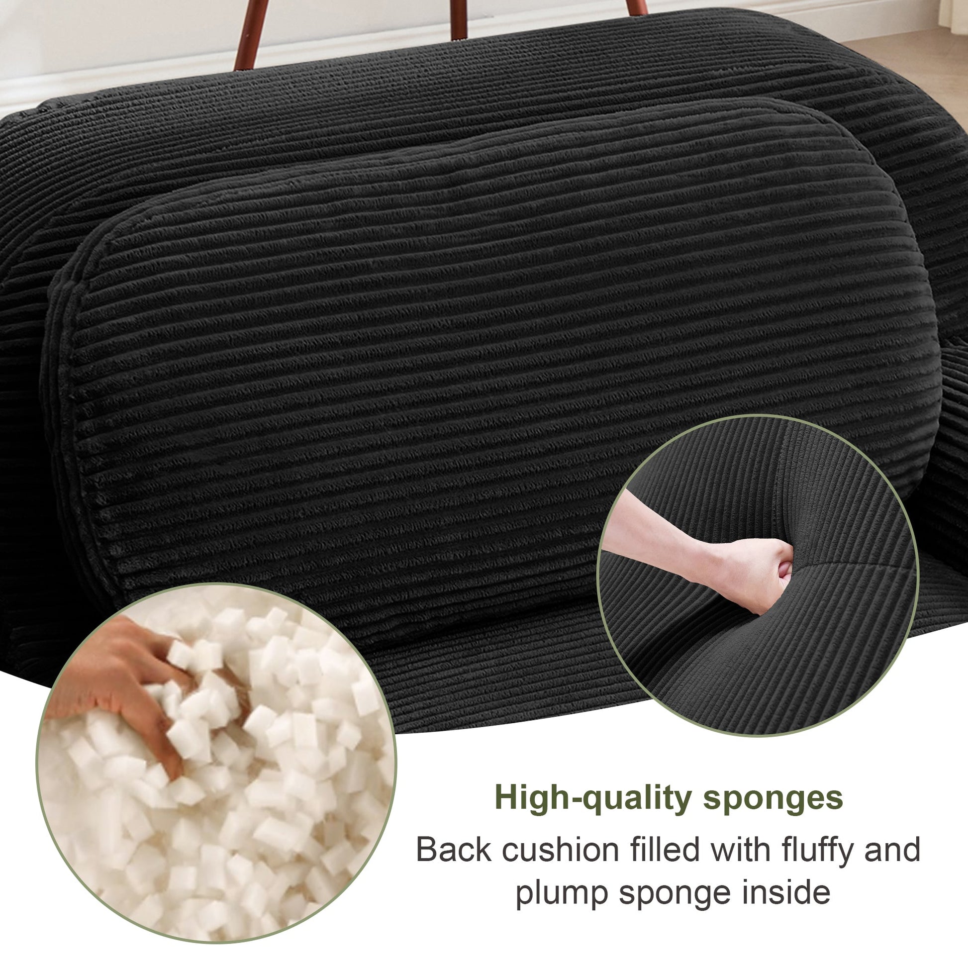 Modern Black Corduroy Modular Sectional Sofa – 3 Seat Cloud Comfort Couch - 1st Choice Furniture Direct