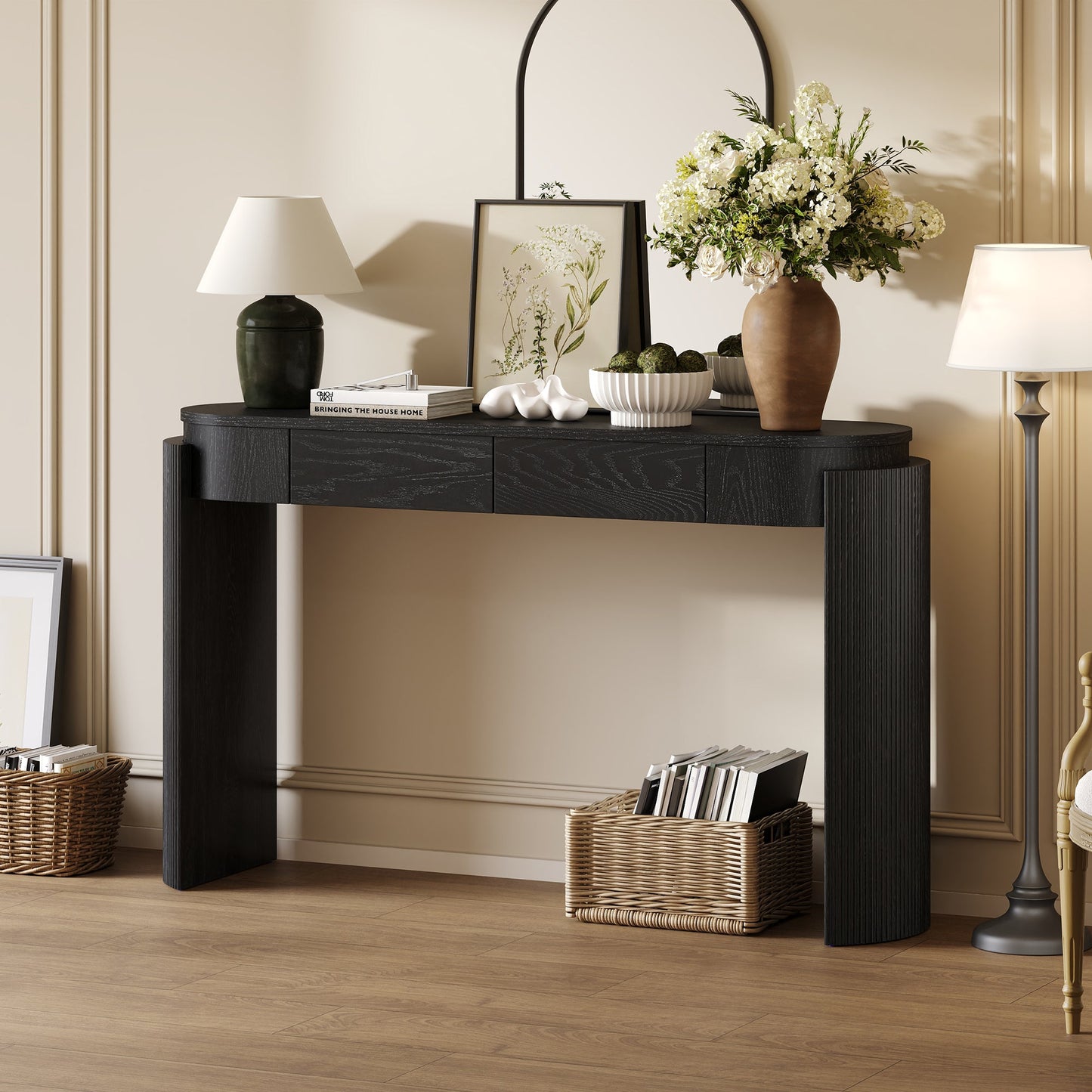Modern Black Entryway Console Table with 2 Storage Drawers - 1st Choice Furniture Direct