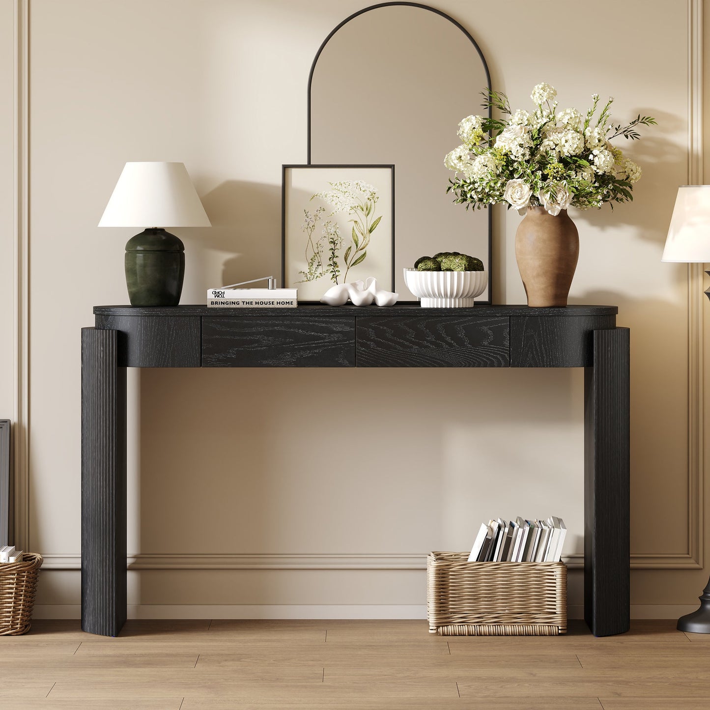 Modern Black Entryway Console Table with 2 Storage Drawers - 1st Choice Furniture Direct